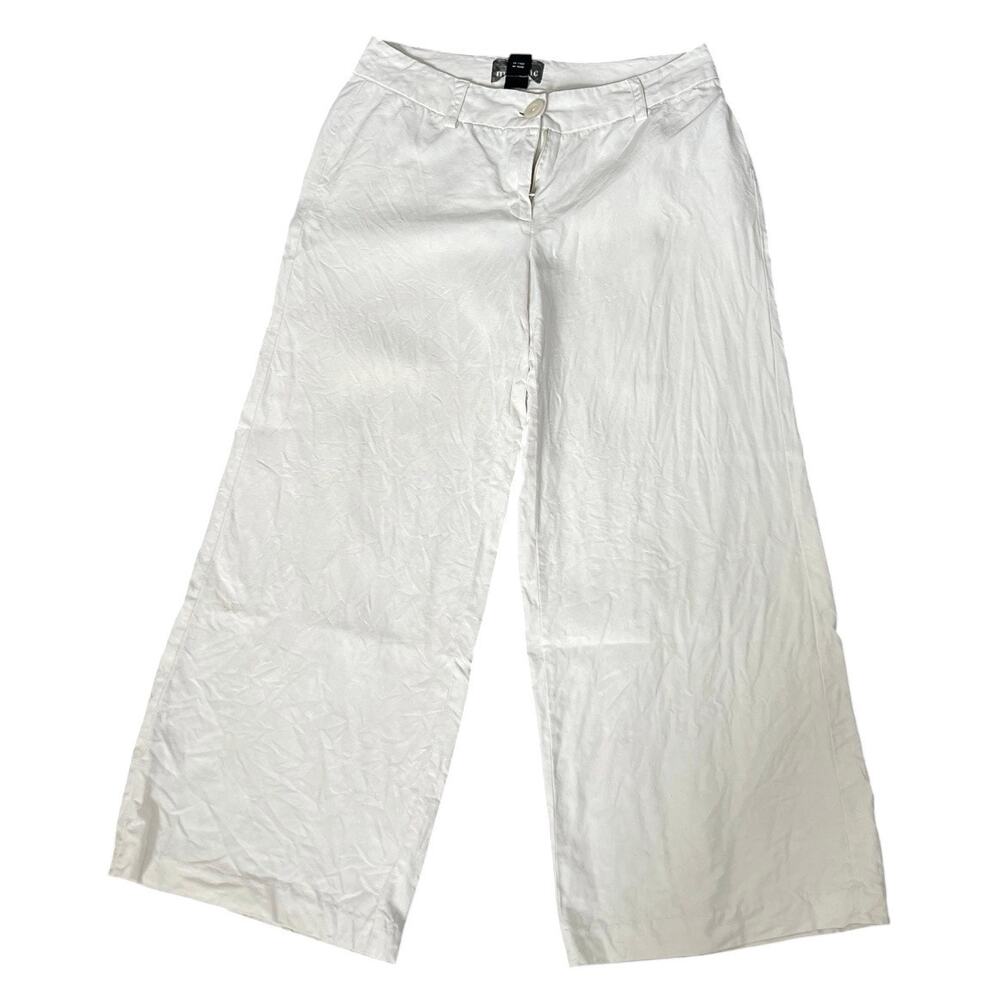 Mac & Jac cream wide leg ankle length pants silk linen blend casual minimalist